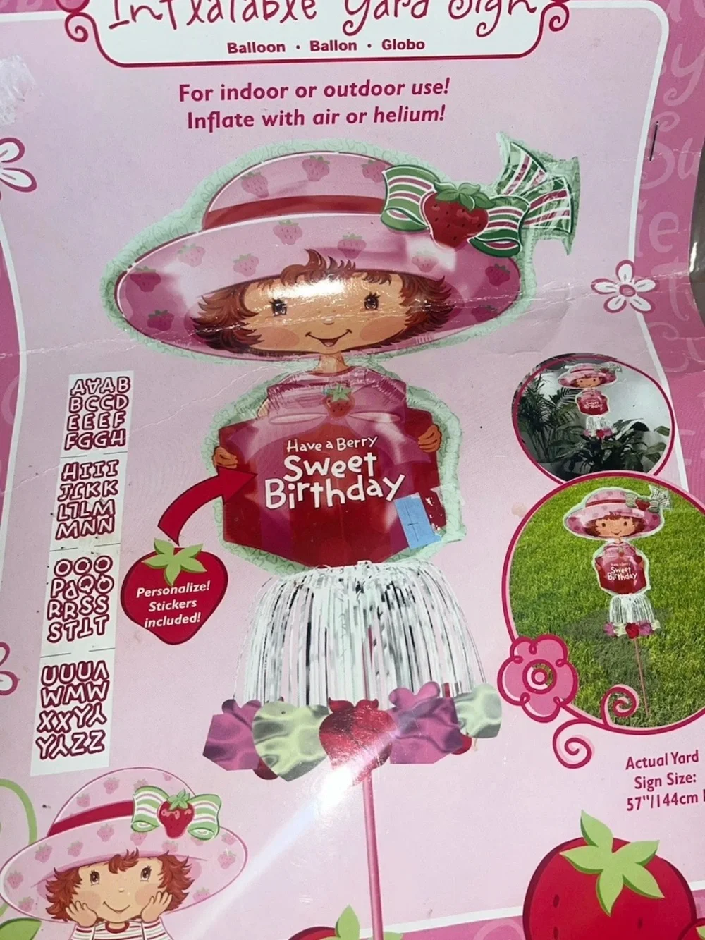 Vintage 2006 Strawberry Shortcake Birthday Yard Sign Foil Mylar Balloon 57” Y2K